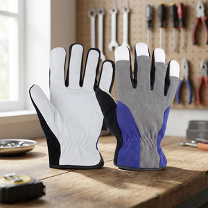 Gants de travail antidérapants en cuir PU JNA GROUP avec poignet élastique, épaisseur 4 mil, longueur 10 pouces, anti-vibration, bleu et blanc - Product Image 2