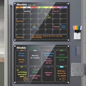 Tablero de borrado en seco magnético acrílico, 2 piezas, calendario semanal mensual, planificador, nota, juego de pizarra para refrigerador - Product Image 1