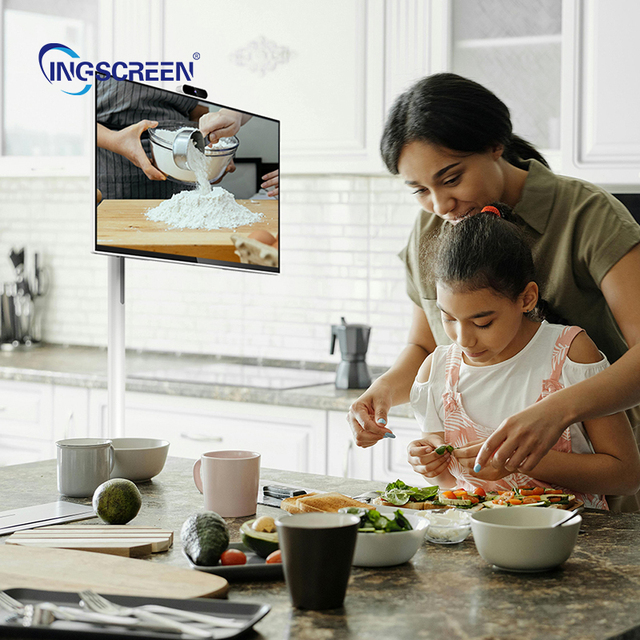 INGSCREEN 32 Inch LED HDTV 4K Solution Portable Android LCD TV with Touch Screen on Wheels