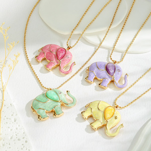 <b>Elephant</b> Pendant Necklace Zinc Alloy Animal Shape Colorful Enamel <b>Gift</b> Jewelry for Women Fashion Sweater Chain - Product Image 1