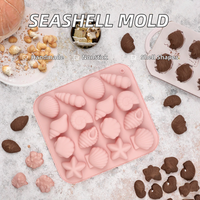 Moule en silicone marin à 16 cavités, forme coquillage, étoile de mer, conque, pour bonbons, chocolat, pudding, décoration de gâteaux, pâtisserie