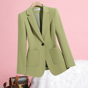 Green Fitted Blazer For Women Slim Fit Solid Color Spring Autumn Style 2026 Casual Wear - Product Image 1