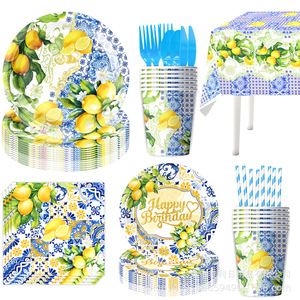 Artículos para Fiesta de Cumpleaños con Temática de Limón, 60-80 Piezas, Decoraciones para Mesa, Pancartas, Manteles, Juego de Decoración para Cumpleaños - Product Image 4