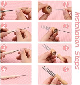 Kit de <span class=keywords><strong>fieltro</strong></span> con aguja con 3 tamaños de agujas para <span class=keywords><strong>fieltro</strong></span>, herramienta con mango de madera y protectores de dedos para <span class=keywords><strong>manualidades</strong></span> de lana DIY - Product Image 3