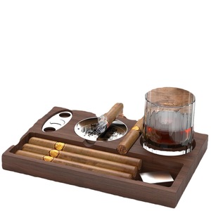 Cendrier en bois pour cigares, plateau de bureau avec support à whisky, plateau décoratif multifonctionnel en bois massif - Product Image 1