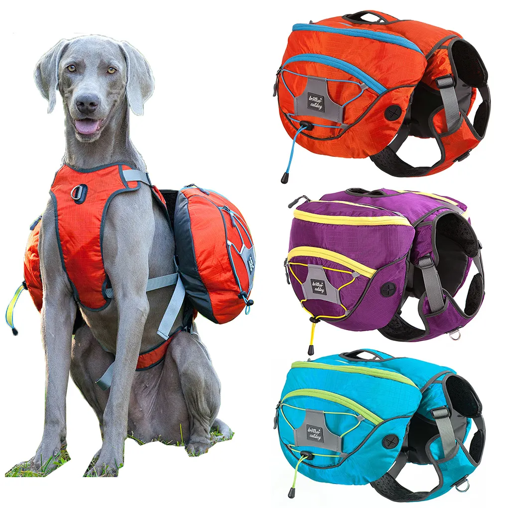 Pet Dog Saddle Bags Pack Large Dogs Harness Breathable Hound Travel Camping Hiking Carrier with Backpack Removable