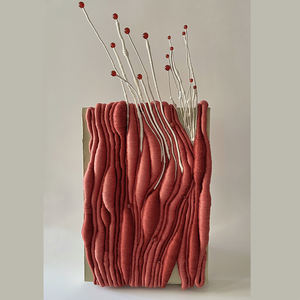 Sculpture murale en <span class=keywords><strong>fil</strong></span> de lin texturé 3D en terre cuite, art tissé de luxe moderne pour espaces résidentiels haut de gamme - Product Image 2