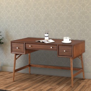 Escritorio de Lino con Acabado Marrón Moderno y Elegante, con Cajones de Almacenamiento, Herrajes con Perillas de Níquel, Ecológico y Duradero - Product Image 1