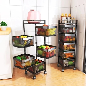 Paniers de rangement rotatifs <span class=keywords><strong>à</strong></span> 5 niveaux étagère de rangement de cuisine Cube organisateur de <span class=keywords><strong>fruits</strong></span> et légumes avec roues empilable en métal pliable - Product Image 5