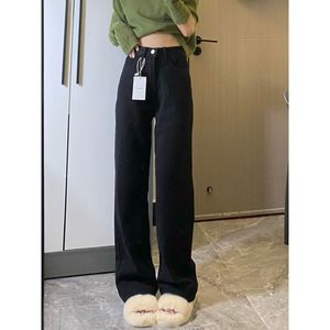 2025 printemps automne nouveau noir taille haute jambe large jean pour femmes respirant ample drapé mince droite vadrouille pantalon - Product Image 5