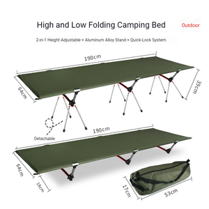Lit pliant d'extérieur à double usage |   Hauteur réglable pour le camping, les pique-niques, les abris d'urgence et les séjours à l'hôtel - Product Image 1