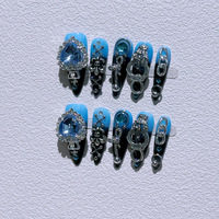 Juego de manicura de estilo francés Halloween Punk Dark Niche Black Cool Y2K para chica caliente Material ABS usable dedos y uñas