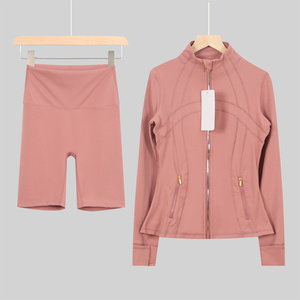 Ensemble <span class=keywords><strong>de</strong></span> yoga pour femmes, <span class=keywords><strong>tenue</strong></span> <span class=keywords><strong>de</strong></span> <span class=keywords><strong>sport</strong></span> respirante, écologique, taille haute, élastique, en spandex/nylon, sans couture, col montant, manches longues - Product Image 2