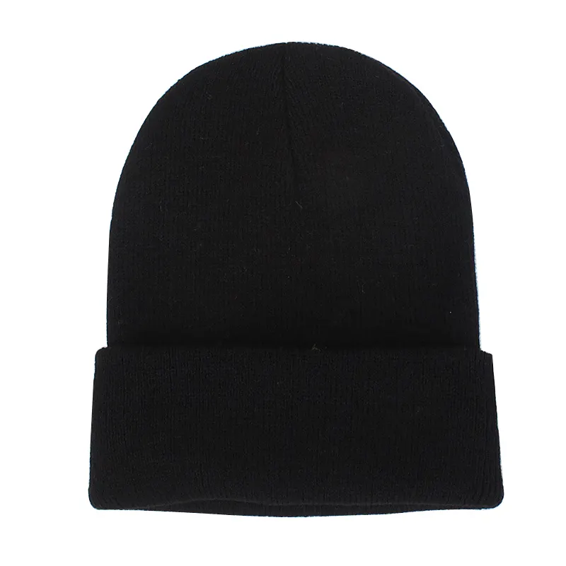 Fashionable Solid Color Warm Winter Custom Logo Blank Black Beanie Hat