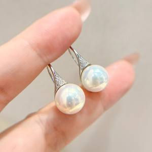 22658DIY <b>Pearl</b> Accessories S925 <b>Silver</b> Earnail Empty Tray with 10-13mm Round Beads Fashion Earhook for <b>Earrings</b> - Product Image 1