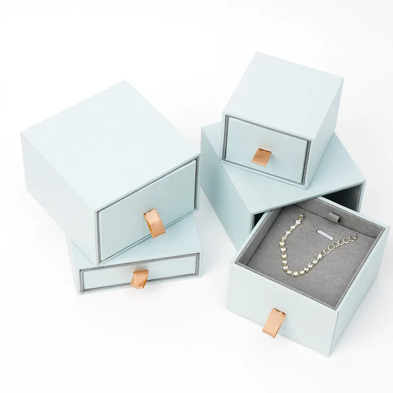 Venda quente caixas de jóias personalizadas anel brinco pingente colar gaveta com fita para caixa de embalagem de jóias de presente