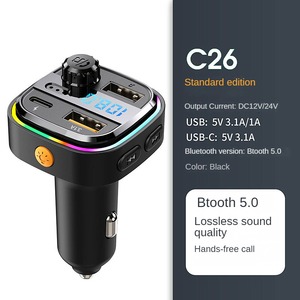 C26 nhà máy Outlet ánh sáng đầy màu sắc RGB kép 2 USB Type-C xe sạc Handfree đài phát thanh xe MP3 máy nghe nhạc FM xe Transmitter - Product Image 6