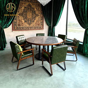 Set di Sgabelli Alti in Legno e Pelle Stile Vintage Americano per Nightclub, Ristoranti e Caffè - Product Image 2