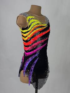 Coloré diamant imprimé sans manches col rond <span class=keywords><strong>gymnastique</strong></span> <span class=keywords><strong>rythmique</strong></span> <span class=keywords><strong>justaucorps</strong></span> filles scène porter jupe danse Performance robe - Product Image 3