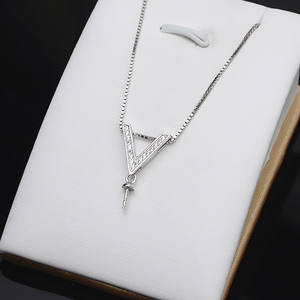 Support de pendentif en argent S925 en forme de V, simple, avec perle, accessoire de bricolage pour femmes, grand pendentif vide, composant de bijoux - Product Image 4