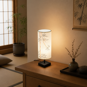 Lampe <span class=keywords><strong>de</strong></span> table Japandi en <span class=keywords><strong>bambou</strong></span> imprimé, LED 9W 3 couleurs, 100-265V, abat-jour en lin, motif <span class=keywords><strong>encre</strong></span>, pour chambre et salon, décoration style asiatique - Product Image 4