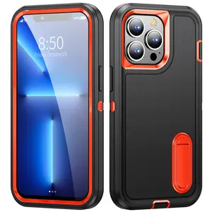 3 in 1 tam koruyucu iphone için kılıf 15 16 pro max Kickstand TPU PC darbeye dayanıklı cep telefonu kılıfı iPhone için kılıf 15 14 13 12 11 Pro