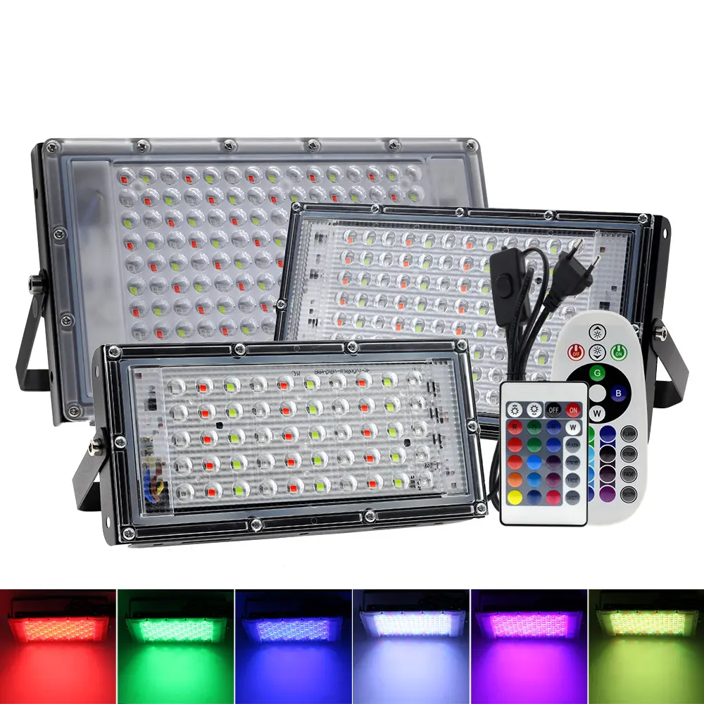 100w Led Flood Light Floodlight Aluminum 220V Theme Park 70 Solar Cell Flood Light Rgb 50w 100w Color Light Black