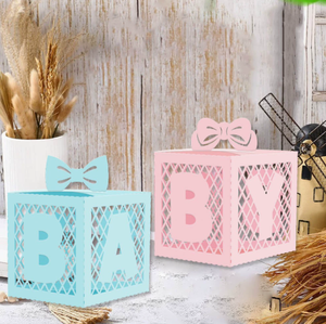 Boîtes cadeaux DAMAI pour décorations de fête prénatale, fournitures pour révélation du sexe, emballage bleu en forme de cube papillon creux pour bonbons en papier - Product Image 3