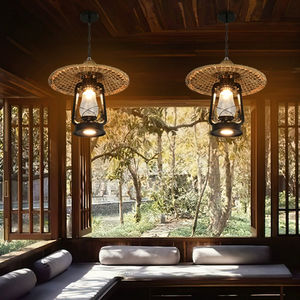 E27 lampu gantung anyaman tangan, lampu rotan bambu kap lampu alami kecil hingga ukuran besar untuk penggunaan rumah ruang makan Bar - Product Image 3