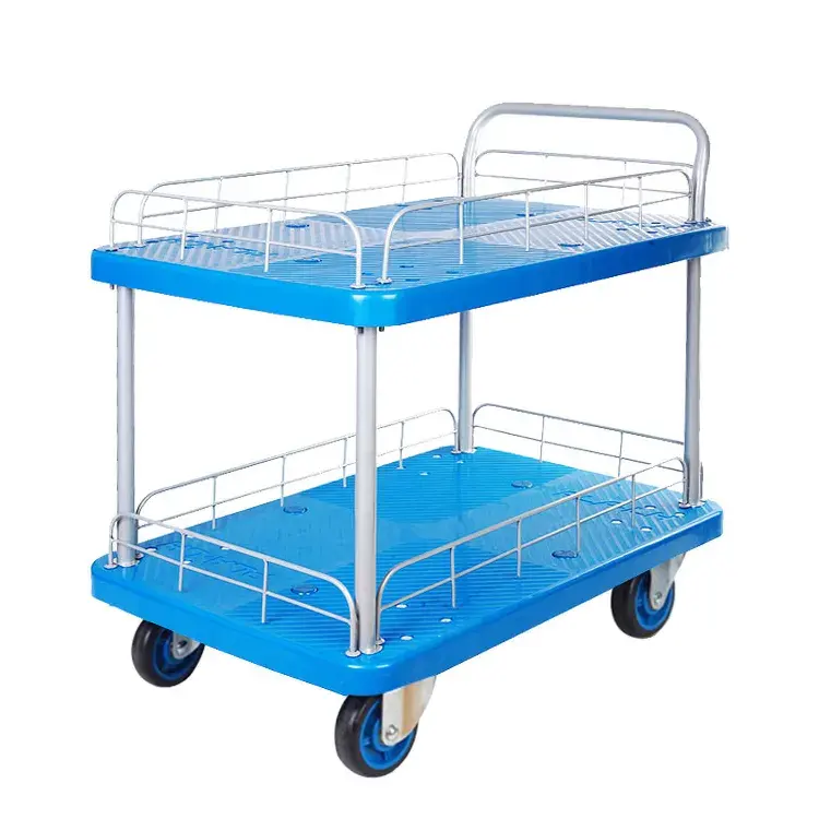 Uni-Silent Luggage Cart 300kg Hand Truck Logistic Double Layer Plastic Platform Trolley Warehouse Tool US300P-T2-HL2