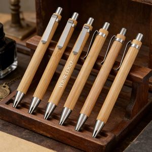Stylo bille en bambou personnalisé de haute qualité avec logo, écologique et recyclé, souvenir promotionnel - Product Image 1