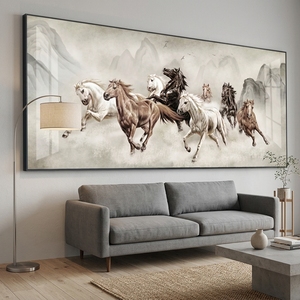 Decoración Moderna para el Hogar, Impresión Digital de Paisaje <span class=keywords><strong>al</strong></span> Atardecer, Cuadro de 8 Caballos en Lienzo, Pintura Artística en Aerosol, Pintura de Porcelana de Cristal - Product Image 1