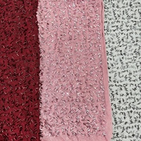 LH Gold Laser 3D Pipe Wedding Party Sequin Fabric Shaped Bead Lace Mesh Embroidery Fabric For Women Dress Cloth