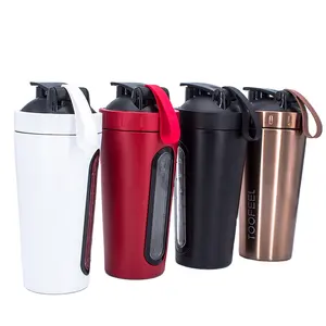 700Ml Roestvrijstalen Gym Shaker Waterfles Siliconen Handvat Transparante Schaal Shaker Cup Outdoor Sport Waterkoker