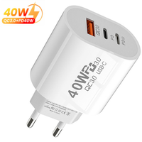 Cargador Rápido Dual PD + USB de 40W con Enchufe Estándar EU/US, Cargador de Pared Portátil con 1 USB y 2 PD para Carga Rápida de Teléfonos
