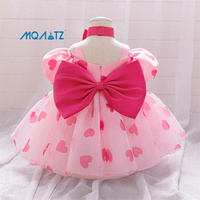 Gaun Musim Panas MQATZ untuk Anak Perempuan Kerah O-Neck Hiasan Ruffle Desain Stroberi dengan Pita Usia 1-3 Tahun Terbuat dari Bahan Taffeta