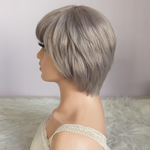 Perruque courte coupe Pixie de couleur grise chaude avec Bang faite à la machine perruque sans dentelle <span class=keywords><strong>cheveux</strong></span> humains en gros perruques de <span class=keywords><strong>cheveux</strong></span> vierges pour les femmes - Product Image 3