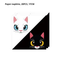 Ensemble de vaisselle jetable en papier pour anniversaire, motif chat noir et blanc, avec assiettes, gobelets, serviettes et nappe