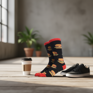 Calzini da uomo a metà polpaccio con stampa burger, taglia 40-45, moda casual - Product Image 2