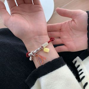 Bracelet porte-bonheur en fil rouge pour femme, en argent sterling 999, avec breloque en ambre et pompon, cadeau bijou pour la chance et la prospérité - Product Image 5