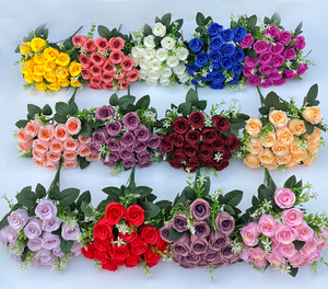 Arrangement floral de mariage à 18 têtes de roses artificielles en soie, rouge et <span class=keywords><strong>bleu</strong></span>, bouquet de fleurs artificielles pour centre de table - Product Image 2
