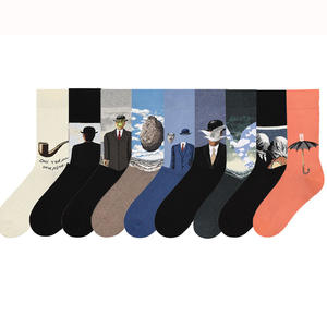 Chaussettes décontractées pour femmes en coton avec motif d'art à l'huile de Magritte, tendance, antibactériennes, pour la saison printanière, logo sur le corps - Product Image 3
