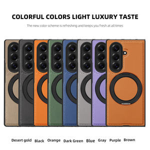 360 rotatif en aluminium pliant béquille PU étui de téléphone en cuir pour Samsung Galaxy <span class=keywords><strong>Z</strong></span> pli 7 6 5 <span class=keywords><strong>4</strong></span> couverture magnétique de charge sans fil - Product Image 2