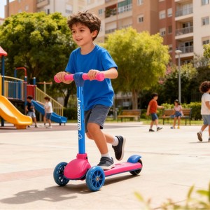 Trottinette enfant à hauteur réglable, 3 roues, rose et bleue, pour enfants de 5 à 7 ans, jouet d'extérieur - Product Image 1