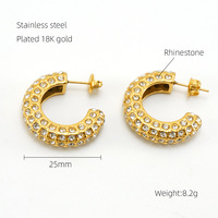 Boucles d'oreilles créoles ouvertes en acier inoxydable 304 plaqué or 18 carats sous vide, serties de strass, épaisses et transparentes, 25 mm, bijoux pour femme