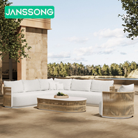 Muebles de aluminio para exteriores, mimbre de ratán, conjunto de sofás de jardín tejidos, conjunto de muebles de patio, sofá de jardín de metal para hotel