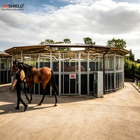 Automatische paardentrainer voor 4 paarden, elektrische draaibare oefenapparaat met gegalvaniseerd stalen veiligheidshek