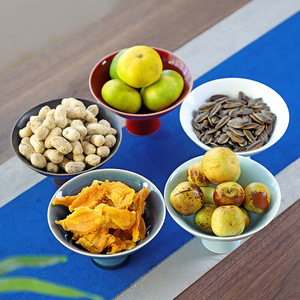 Chinese Style High Footed Ceramic Fruit Plate Round Porcelain <b>Snack</b> <b>Tray</b> For Home Party Use - Product Image 2