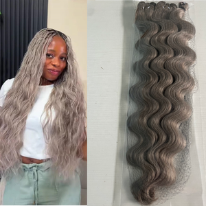 Extensions de cheveux Body Wave en vrac 24" 450G de haute qualité pour style <span class=keywords><strong>hybride</strong></span> à coudre, trame de cheveux premium et lot de mèches Boho Body Wave - Product Image 2