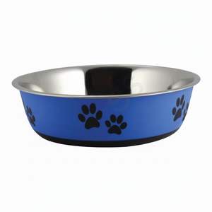 Color azul Belly Fusion Pet Bowl con estampado de pata y cuerpo de plástico Acero inoxidable antideslizante al por mayor - Product Image 1